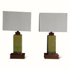 A Pair Of Ceramic And Walnut Lamps