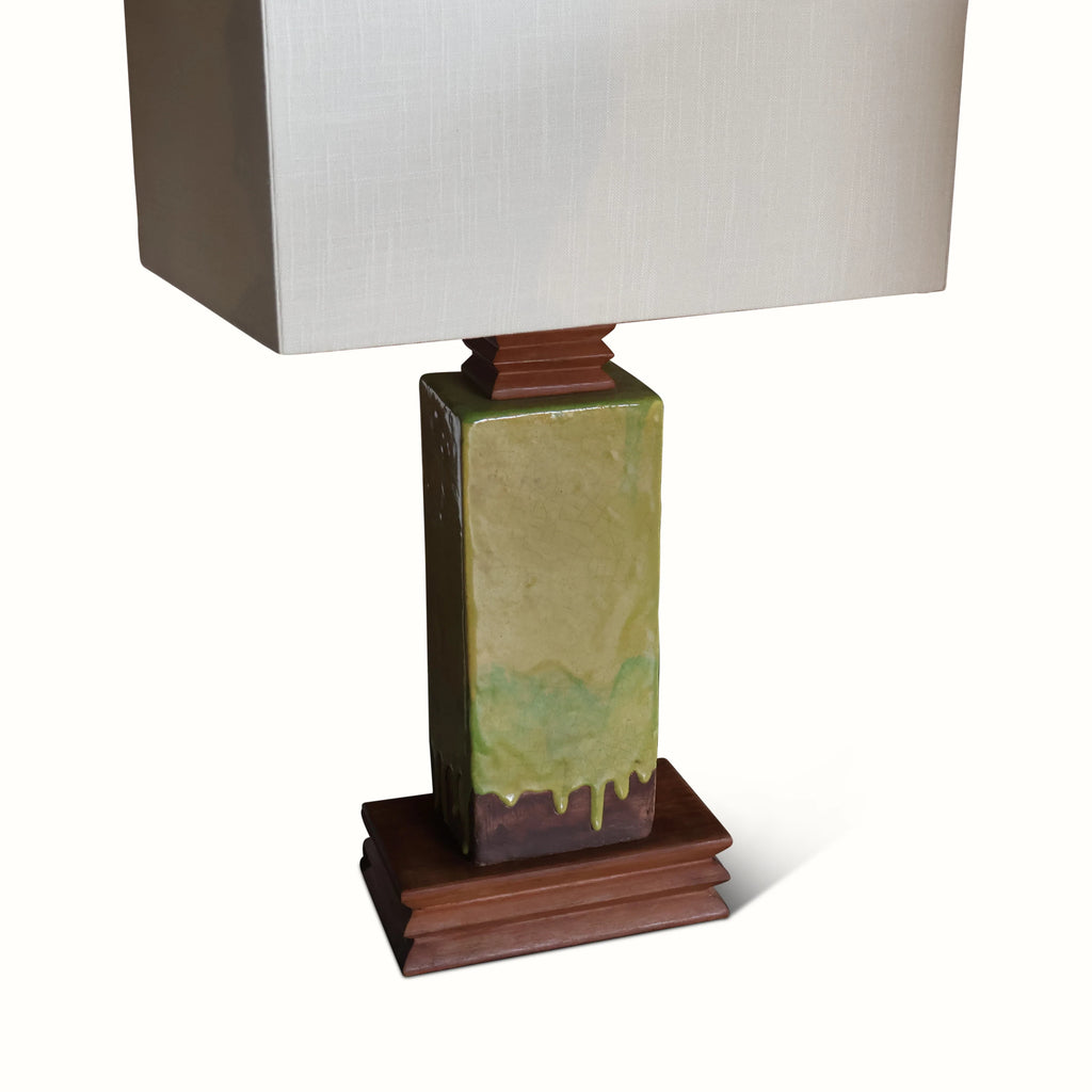 A Pair Of Ceramic And Walnut Lamps