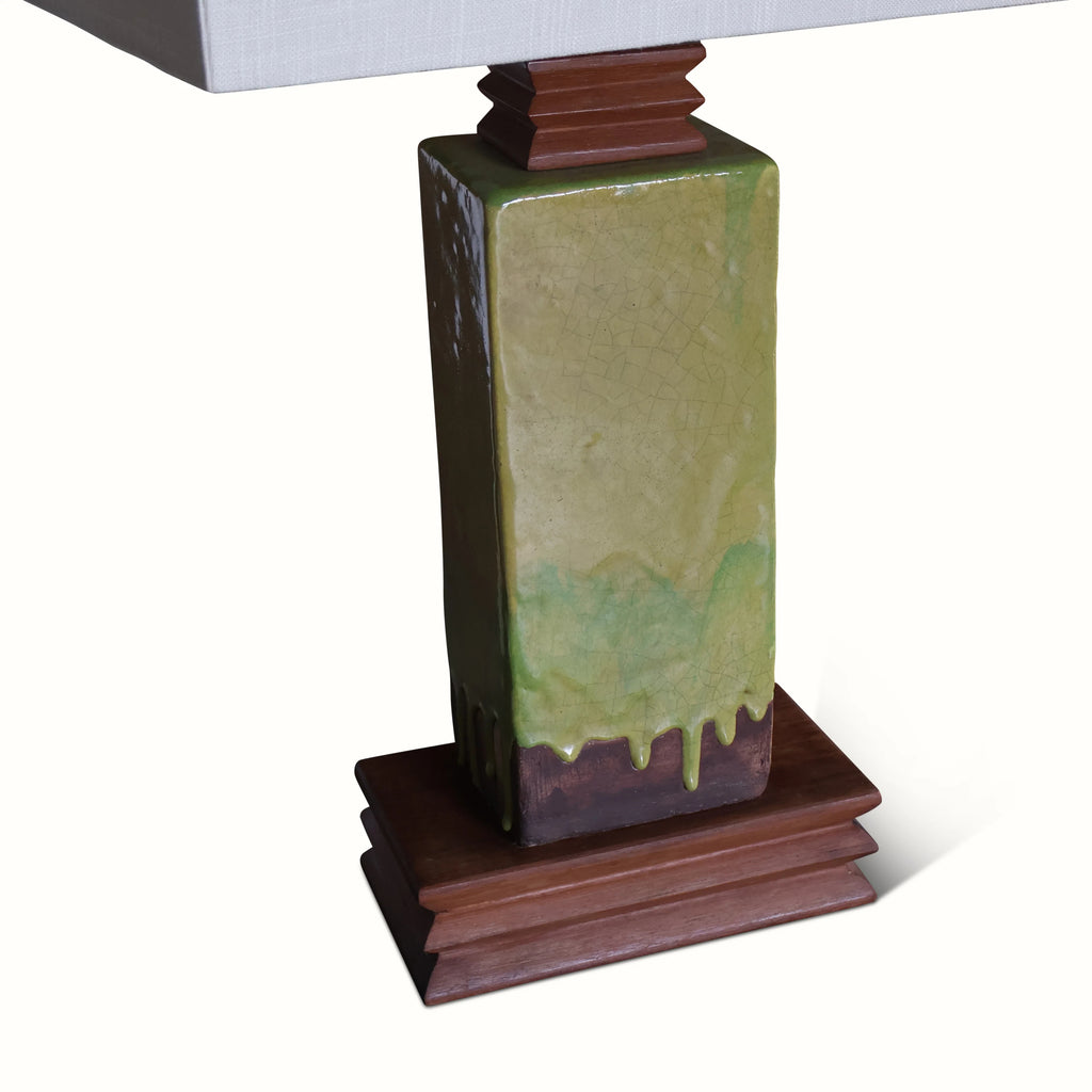 A Pair Of Ceramic And Walnut Lamps