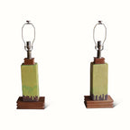 A Pair Of Ceramic And Walnut Lamps